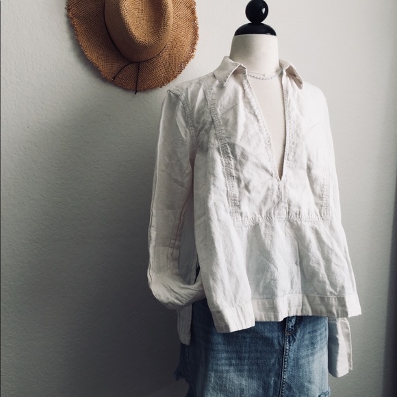 💥 HP Free People Collared White Blouse - Picture 2 of 7